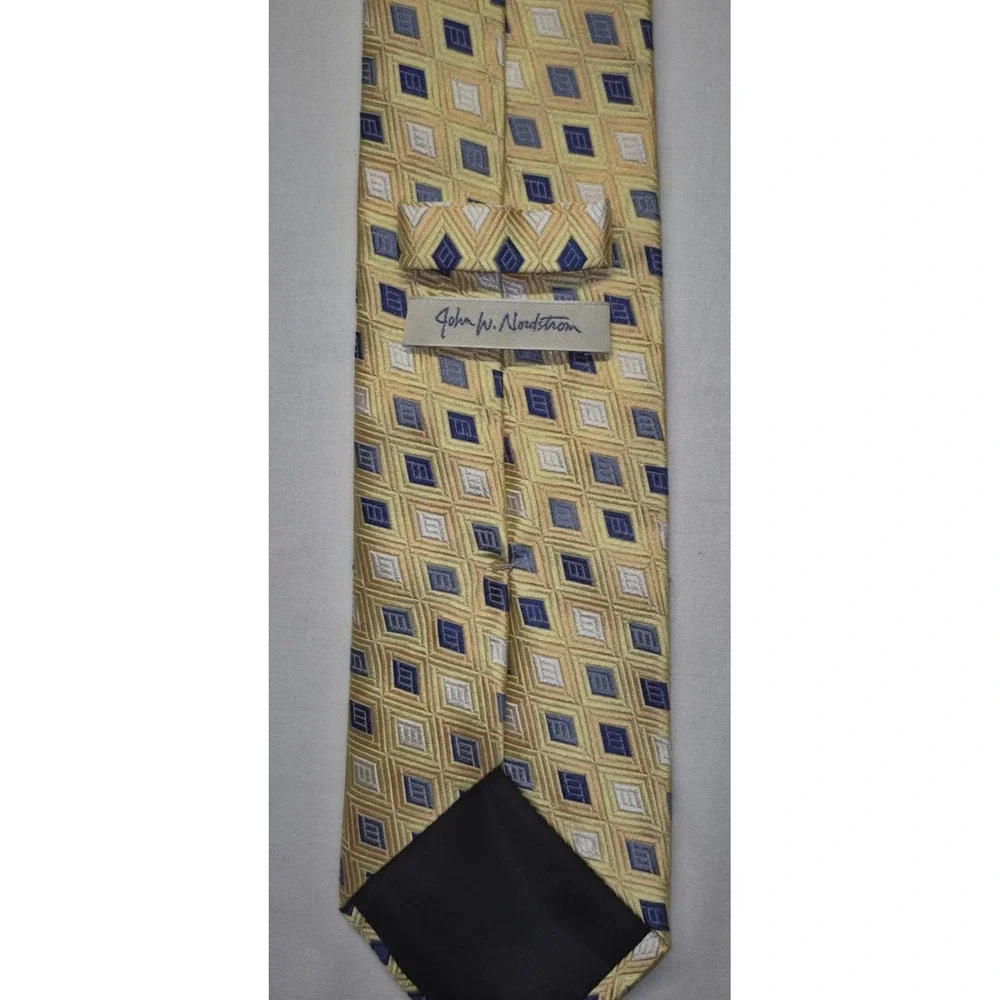 John W. Nordstrom Jacquard 100% Silk Tie Textured Gold Blue Executive Boardroom‎